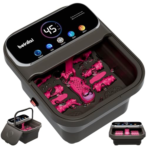 Beinilai Collapsible Foot Spa Bath with Digital Display and Color Screen, Temperature Control and Timer,Portable Foot Bath with Heating,6 Massager Roller,and Bubbles for Relaxation at Home