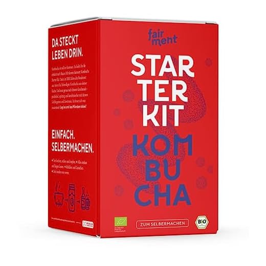 fairment Starterkit Kombucha - Das lebendige Getränk einfach selbermachen - Starter Set mit Bio Kombuch a Pilz (SCOBY), Glas, Zutaten, Zubehör und Rezepten - Kombucha Tee selbst machen