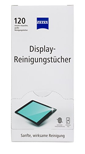 ZEISS Display-Reinigungstücher alkoholfrei 120 Stück zur sicheren & effektiven Reinigung optischer Flächen - jedes Tuch einzeln verpackt - ideal für unterwegs oder auf Reisen