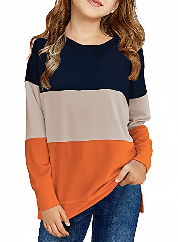 Image of SELINK Girls Big Kids Long Sleeve Striped Color Block Pocket Tees