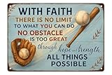 With Faith Baseball Metal Sign – Vintage Inspirational Quote Wall Decor for Locker Room, Bedroom, or Gym – Motivational Gift for Athletes, Coaches, and Baseball Fans(Baseball faith)