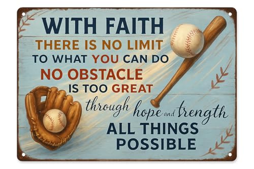 With Faith Baseball Metal Sign - Inspirational Wall Decor