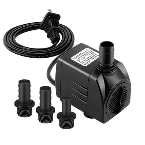 SongLong Submersible Pump 400GPH (1500L 25W) Ultra Quiet with Over Heating Protection 6.5ft High Lift for Fountains, Hydroponics, Ponds, Aquariums & More…