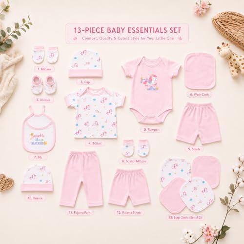 Image of A.T.U.N. (ALL THINGS UBER NICE) Premium Newborn Baby Gift Set (13 Pieces) | 100% Cotton Baby Clothing Set | 0-3 Months | Baby Shower and Welcome Gift Box
