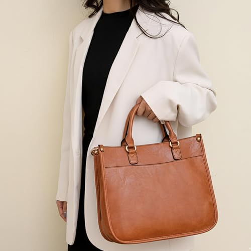 Image of Luxury Women's Handbag, Black Faux Leather Tote with Stylish Brown Strap, Professional Shoulder Bag for Work and Fashion