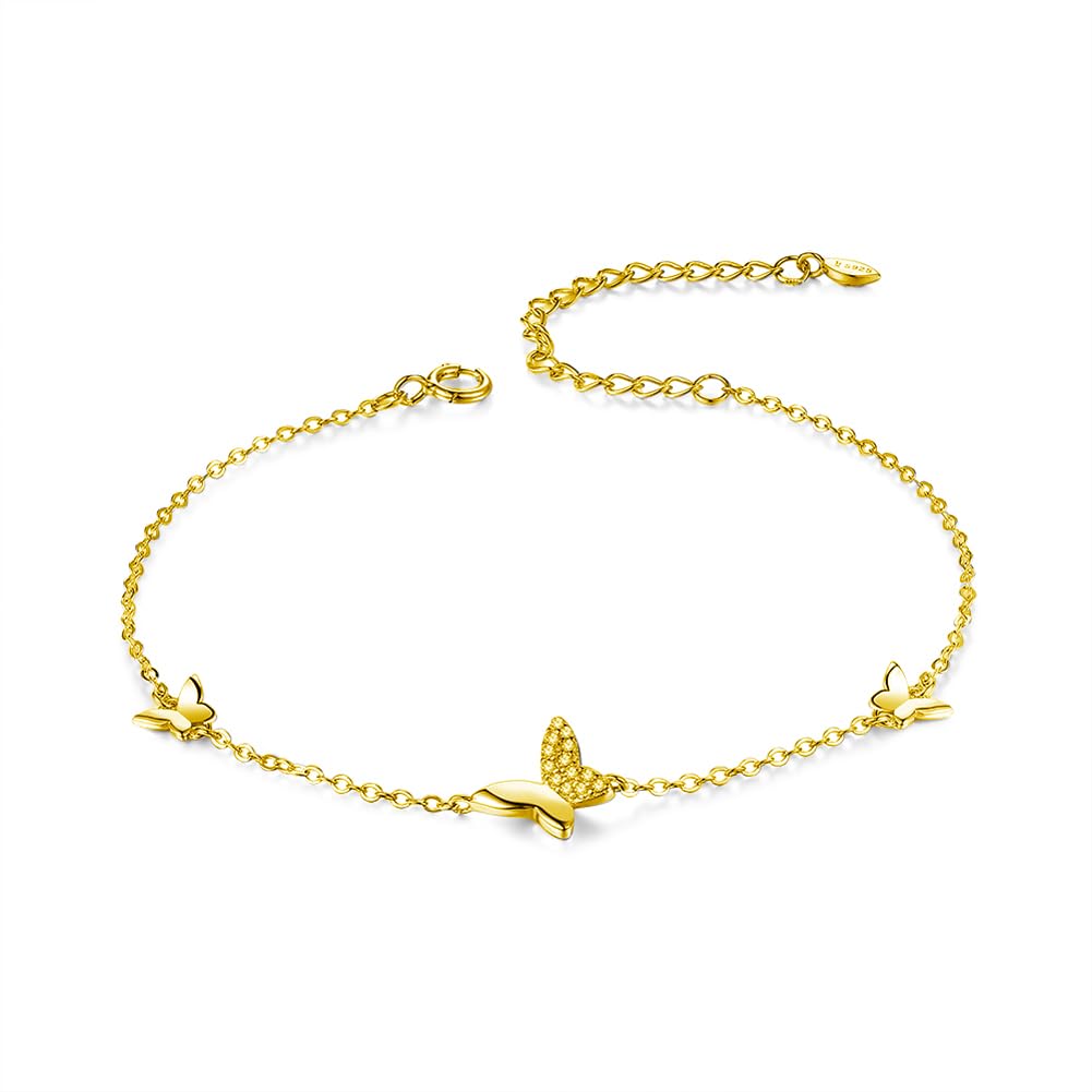logeiPulsera Para Mujer Plata de Ley 925 Pulsera Mariposa Chapada en Oro Regalos para Niñas, Insectos de Moda