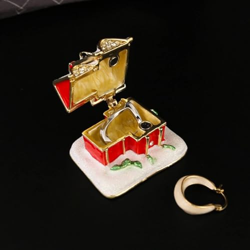 Boîte à bagues maison enneigée émaillée, écrin de collection - 5