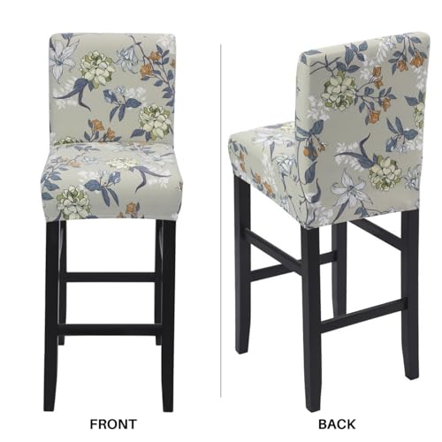 Image of SearchI Bar Stool Covers Set of 4, Stretch Washable Barstool Seat Covers, Counter Height Chair Covers for Kitchen Dining Room Cafe (Green Grey Flower)
