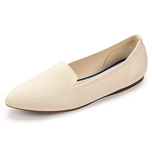 Frank Mully Women's Casual Loafer Flats Slip On Loafer Shoes Comfortable Knit Flat Shoes Classics Pointy Toe Loafer Flats,For Work,Travel Beige, Size 8 #TOP12