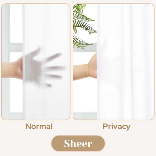 Homeideas HT22V038V-3036 Non-See-Through White Privacy Sheer Kitchen Curtains 30 X 36 Inches Long 2 Panels Short Semi Sheer Curtains Light Filtering Bathroom Window Curtains Drapes thumb #1