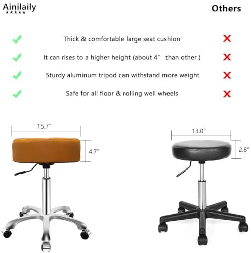 Image of Rolling Adjustable Stool for Work Medical Tattoo Salon Office,Heavy Duty Esthetician Hydraulic Chair Stool with Wheels (Camel)