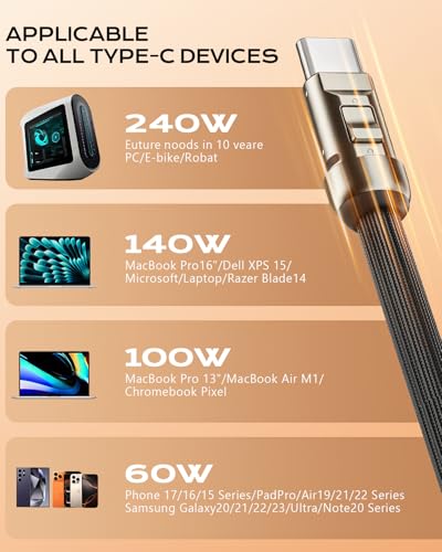 Image of USB C Short Charging Lanyard Keychain Data Cable PD 240W 5A Fast Charging Phone Wrist Strap (30cm) Type C Charging Cord Braided 480mbps Data Transfer