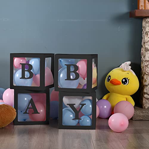 Image of Sooyee Black Clear Baby Boxes with Letters for Baby Shower,Baby Shower Decorations Birthday Party, Transparent Ballon Boxes Backdrop, Gender Reveal,Reusable Favors, Baby Blocks