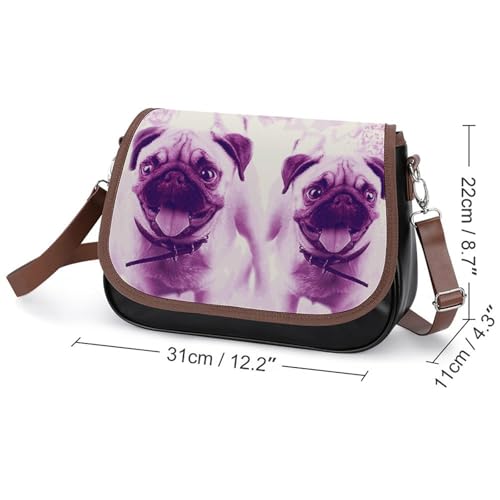 Pug Dogs Crossbody Bag Anti-Theft Side Shoulder Bags Adjustable Leather Messenger Bag Unisex2
