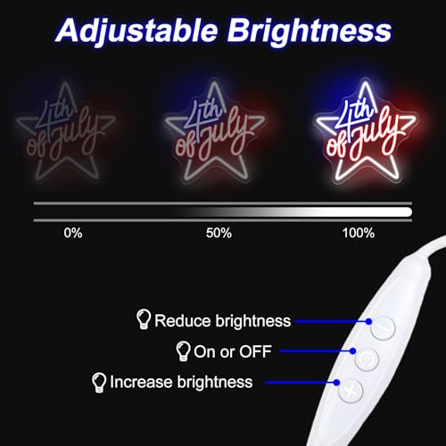 Image of Happy 4TH of July Decors Neon Sign Happy Independence Day Led Sign 4th of July Celebration Light Patriotic Welcome Memorial Day Decoration, 13 inchx13 inch