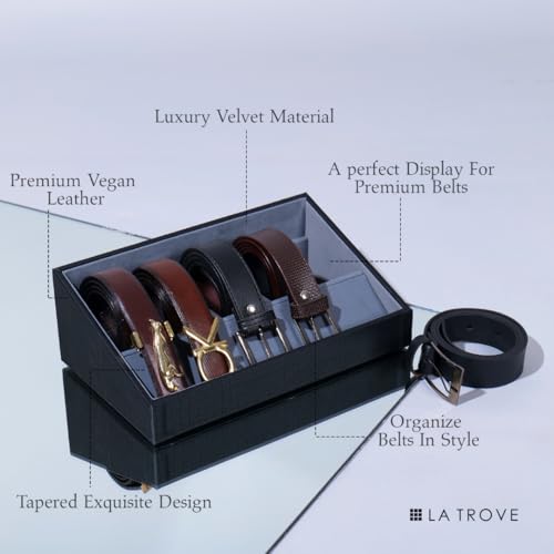 Image of La Trove 5 Slot Belt Organizer Display Tray for Drawer & Wardrobe, Black | 5 slot tray for belts and buckles, ideal for drawer, wardrobe and closet storage with organized display in black finish