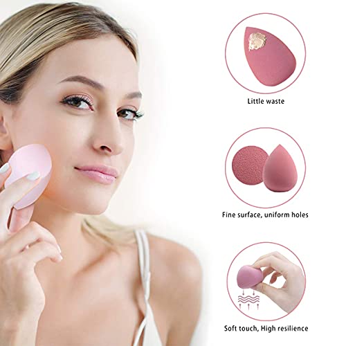 Image of 2 Pcs Makeup Sponge Set Blender Beauty Foundation Blending Sponge, Flawless for Liquid, Cream, and Powder, Multi-colored Makeup Sponges and Round Makeup Brush