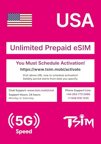 Carte SIM USA pour voyager aux États-Unis. Prépayée. Réseau T-Mobile avec données illimitées, appels et SMS. Nouvelle carte SIM 5G mise à niveau (eSIM 4...