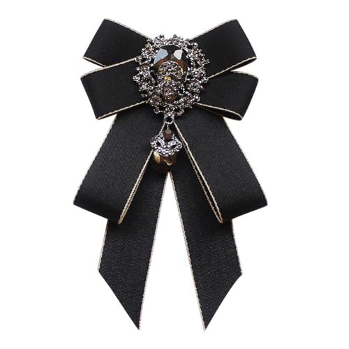 Image of Rhinestone Retro British Style Pre-tied Adjustable Fabric Ribbon Bow Tie for Women Men Uniform Necktie Bownot