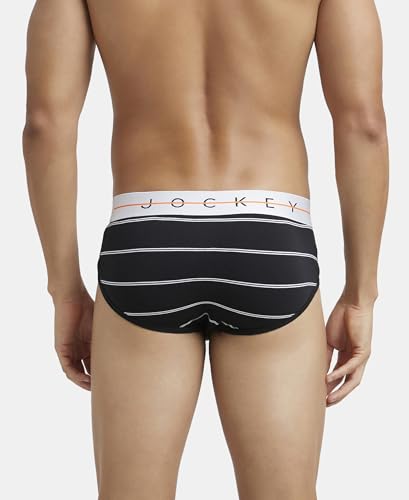 Image of Jockey Men's Super Combed Cotton Elastane Stretch Printed Brief with Ultrasoft Waistband NY01 Black XL