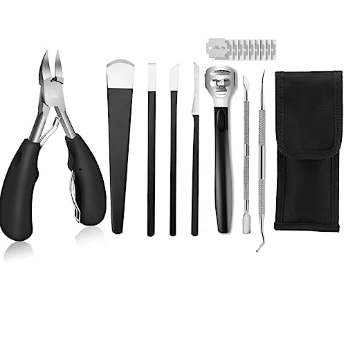 Kits de Cuchillo De Pedicura, Alicates Cortaúñas con Lima de Pies Pedicura y 10 Cuchillas para Callos Cuchilla Pies Podologo Cortacallos Acero Inoxidable Cortacallos Pies Corta Callos Pies Cuchillo