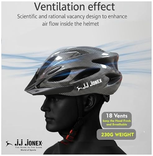 Image of JJ Jonex Adjustable Cycling & Skating Helmet with Detachable Visor | Light Weight | Adjustable Strap with Comfortable Chin Padding | Blue | Medium Size | (Black, Medium)