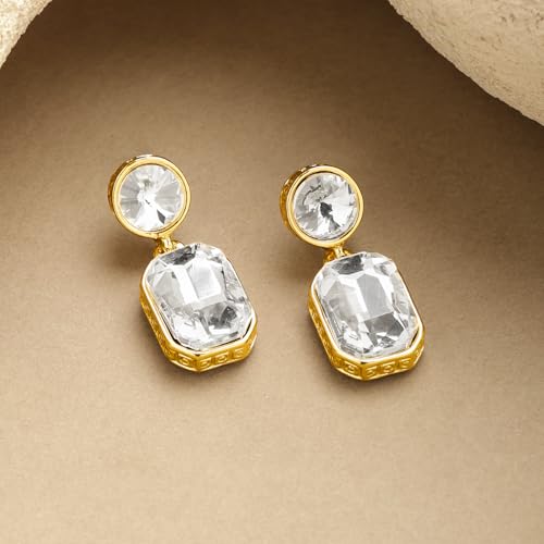 Image of Rubans Drop Earrings American Diamond Crystal Stylish Trendy Jewellery Gift for Women & Girls
