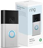Ring Battery Doorbell | Home or business security with Head-to-Toe Video, Live View with Two-Way Talk, and Motion Detection & Alerts (newest model), Satin Nickel