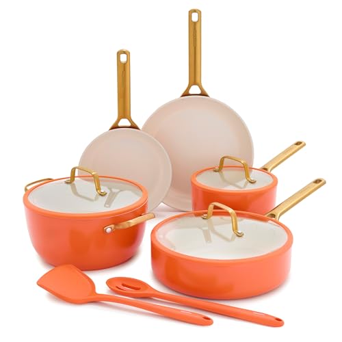 Comparison: Best Orange Non Stick Cookware 4 GreenPan Nonstick Reserve Pro 10 Piece Cookware Set, NSF Certified Ceramic, Hard Anodized PFAS-Free Pots & Pans Set with Lids, Stainless Steel Handles, Oven & Dishwasher Safe, Harvest Orange