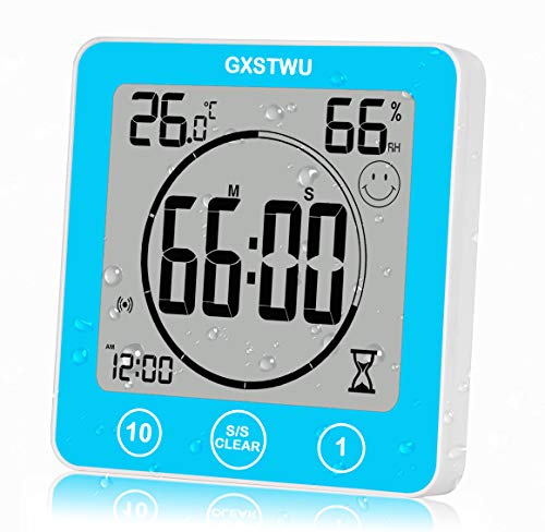 GXSTWU Digital Timer Shower Clock Waterproof with Alarm, Bathroom Kitchen Wall Clock, Touch