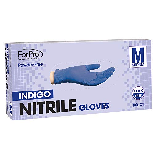 ForPro Indigo Nitrile Gloves, Powder-Free, Latex-Free, Non-Sterile, Food Safe, 5 Mil, Medium, 100-Count