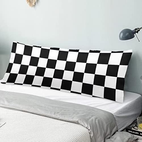 Modern Body Pillow Cover Geometric Checkered Plaid Pattern Car Racing Sports Chess Board Decorative Soft Cushion Long Pillowcase with Zipper Black White Bedding Pillow Cases for Sofa Couch 20"x54"