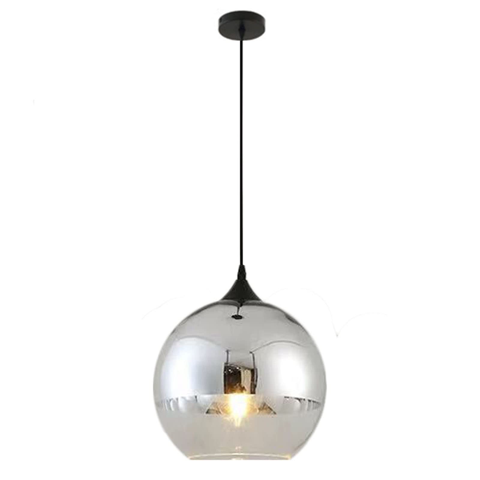 Photo 1 of Euone_Clothes Semi-Plated Spherical Glass Pendant Light,Modern Simple Globe Ceiling Hanging Lamp, Kitchen Island Dining Room Bedroom Chandelier (Silver, 11.8 inch)