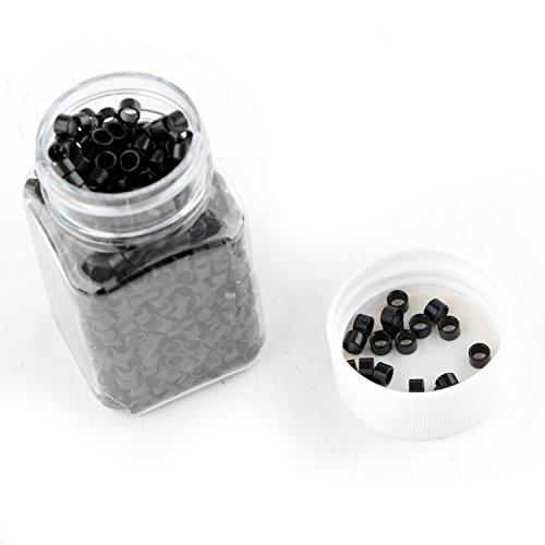 Vlasy 500Pcs Micro Ring Beads for Stick Tip Human Hair Extensions Without Silicone Inside (Black)