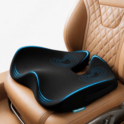 SitCushion Car Seat Cushion for Long Driving X Large Memory Foam Seat Cushion for Sciatica & Tailbone Pain Relief Orthopedic Coccyx Cushion with Non-Slip Bottom Back Pillow for Car Truck (Black)