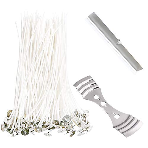 100 Pcs Candle Wicks, 8 Inch Pure Cotton Core 3 Holes Fixator Right Angle Fixer, Candle Making Tool Kit for DIY Handmade Candles Crafts Decorations