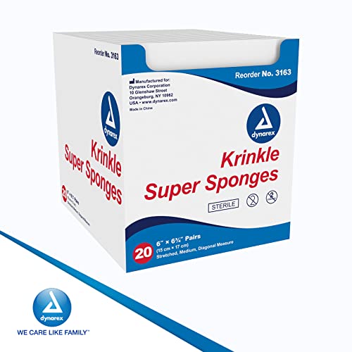 Dynarex Krinkle Super Sponges - Gasas estériles para vendajes de heridas primarias y secundarias - 6 x 6.75 pulgadas, 12 capas, 2 por paquete - 20 paquetes de gasa miniatura 7