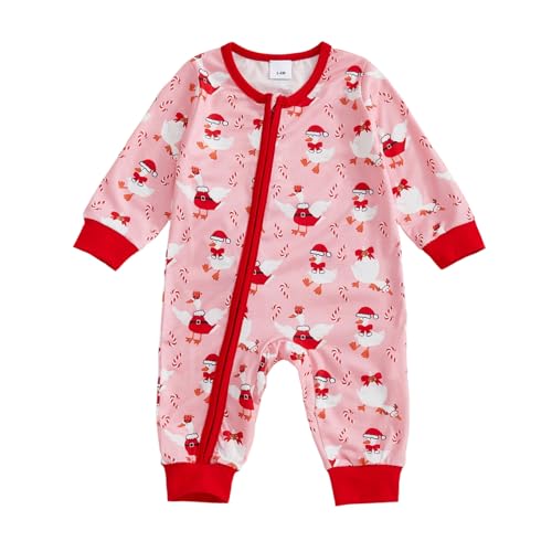 Bagilaanoe Newborn Baby Girl Christmas Outfit Goose Long Sleeve Romper Jumpsuit Pants Zipper One Piece Clothes