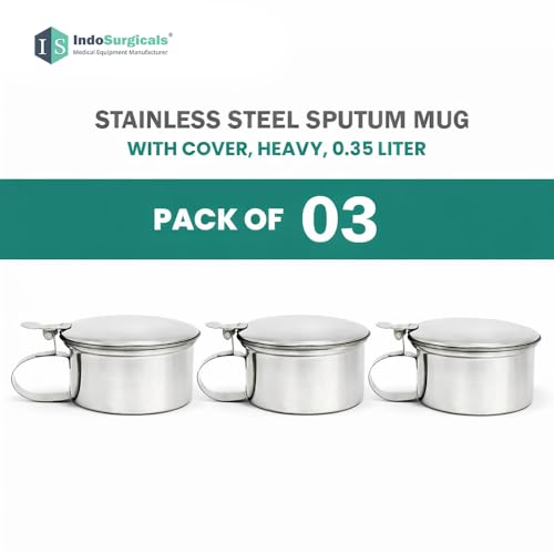 Image of IS IndoSurgicals Stainless Steel Sputum Mug with Cover, Heavy, 0.35 Liter (Pack of 3pcs)