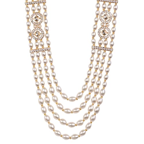 Image of I Jewels 4 Layered Traditional Gold Plated Dulha Moti Mala with Beaded Maharaja Haar /Groom Necklace for Men