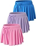 Lot de 3 shorts de course fluides 2 en 1 pour femme, jupes papillon avec short en élasthanne, athlétique, décontracté, gym, entraînement, salon, Bleu/rose/lavande, Taille XL