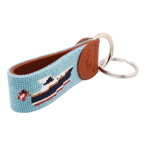 Image of Leather Hand-Stitched Needlepoint Key Fob or Key Chain