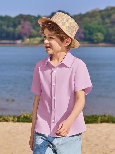 Image of Haloumoning Boys Short Sleeve Dress Shirts Button Down Formal Uniform Shirt