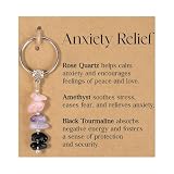 Beaded Keyring with Semi-Transparent Crystal Look - Amethyst Rose Quartz Tourmaline - Personalised Sister Gift for Women Girls Birthday Graduation Keepsake Boho Style Jewellery (Anxiety Relief)