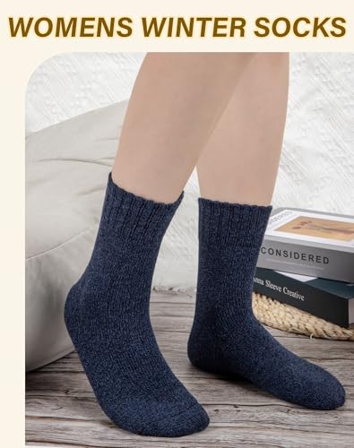 Loritta 5 Pairs Wool Socks for Women Gifts Winter Warm Thick Knit Cabin Cozy Crew Socks