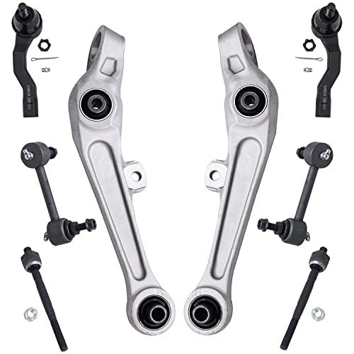 Image of Detroit Axle - RWD Front End Suspension Kit for 2003-2004 Infiniti G35, 2003-2009 Nissan 350Z, 2 Forward Lower Control Arms 2 Sway Bar Links 4 Tie Rod End Links Replacement - 8pc Set