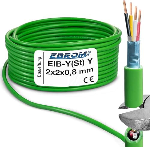 EIB - Cable de autobús EIB-Y(St) Y, 2 x 2 x 0,8 mm, color verde, cable de datos y cable de datos de instalación de bus de telecomunicaciones, muchas longitudes, desde 5 metros hasta 100 metros,
