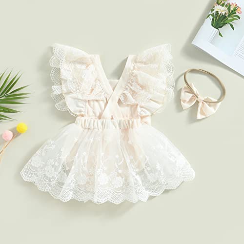 Kaipiclos Newborn Baby Girl Outfits Butterfly Ruffle Lace Romper Jumpsuit Bodysuit Half 1St Birthday Photoshoot Dress (Bowknot Lace Romper Beige, 12-18 Months) #TOP3