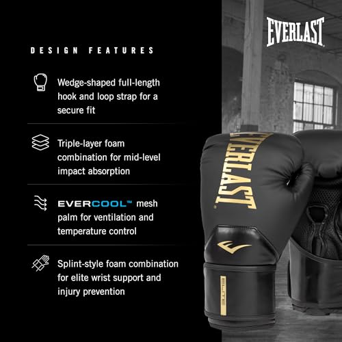 Image of Everlast Elite 2 Boxing Gloves - Secure Fit, Impact Absorption, Breathable, Wrist Support, Splint-Style Foam - Adult Size, Great for Boxing, Sparring, Heavy Bag Workouts, Mitt Work