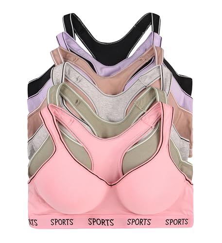 Viola's Secret Women Bras 6 Pack of Cotton Sports Bra B Cup C Cup and D Cup